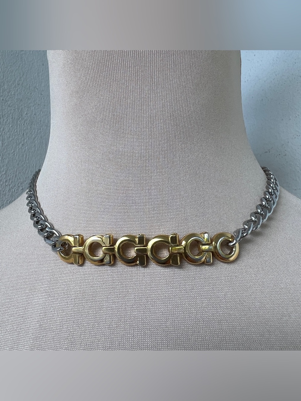 Custom Vintage Salvatore Ferragamo Two-tone Choker Necklace 15”